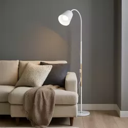 Lampa Stojąca Podłogowa LED biała 145cm Do Czytania E27 regulowana DREWNO-5904703022657