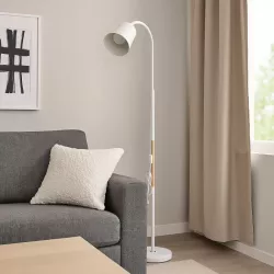 Lampa Stojąca Podłogowa LED biała 145cm Do Czytania E27 regulowana DREWNO-5904703022657