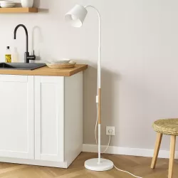 Lampa Stojąca Podłogowa LED biała 145cm Do Czytania E27 regulowana DREWNO-5904703022657