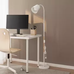 Lampa Stojąca Podłogowa LED biała 145cm Do Czytania E27 regulowana DREWNO-5904703022657