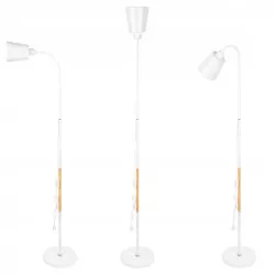 Lampa Stojąca Podłogowa LED biała 145cm Do Czytania E27 regulowana DREWNO-5904703022657