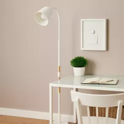 Lampa Stojąca Podłogowa LED biała 145cm Do Czytania E27 regulowana DREWNO-5904703022657