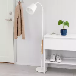 Lampa Stojąca Podłogowa LED biała 145cm Do Czytania E27 regulowana DREWNO-5904703022657