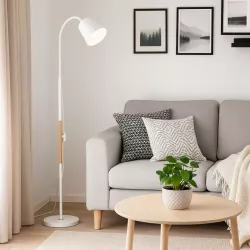 Lampa Stojąca Podłogowa LED biała 145cm Do Czytania E27 regulowana DREWNO-5904703022657