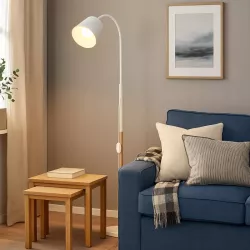 Lampa Stojąca Podłogowa LED biała 145cm Do Czytania E27 regulowana DREWNO-5904703022657
