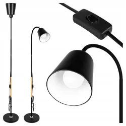 Lampa Stojąca Podłogowa LED czarna 145cm Do Czytania E27 regulowana DREWNO-5904703022664