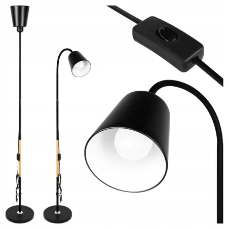 Lampa Stojąca Podłogowa LED czarna 145cm Do Czytania E27 regulowana DREWNO-5904703022664