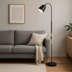 Lampa Stojąca Podłogowa LED czarna 145cm Do Czytania E27 regulowana DREWNO-5904703022664