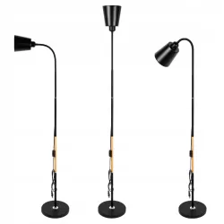 Lampa Stojąca Podłogowa LED czarna 145cm Do Czytania E27 regulowana DREWNO-5904703022664