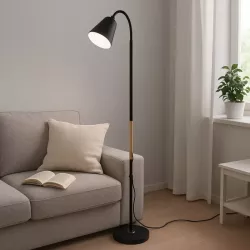 Lampa Stojąca Podłogowa LED czarna 145cm Do Czytania E27 regulowana DREWNO-5904703022664