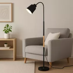 Lampa Stojąca Podłogowa LED czarna 145cm Do Czytania E27 regulowana DREWNO-5904703022664