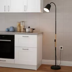 Lampa Stojąca Podłogowa LED czarna 145cm Do Czytania E27 regulowana DREWNO-5904703022664
