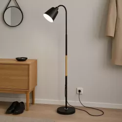 Lampa Stojąca Podłogowa LED czarna 145cm Do Czytania E27 regulowana DREWNO-5904703022664