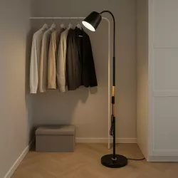 Lampa Stojąca Podłogowa LED czarna 145cm Do Czytania E27 regulowana DREWNO-5904703022664