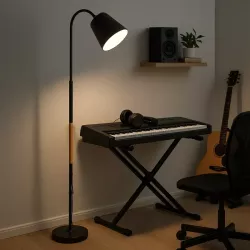 Lampa Stojąca Podłogowa LED czarna 145cm Do Czytania E27 regulowana DREWNO-5904703022664