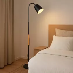 Lampa Stojąca Podłogowa LED czarna 145cm Do Czytania E27 regulowana DREWNO-5904703022664