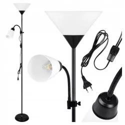 Lampa Stojąca Podłogowa LED 176cm Do Czytania E27 E14 regulowana czarna-5904703022671