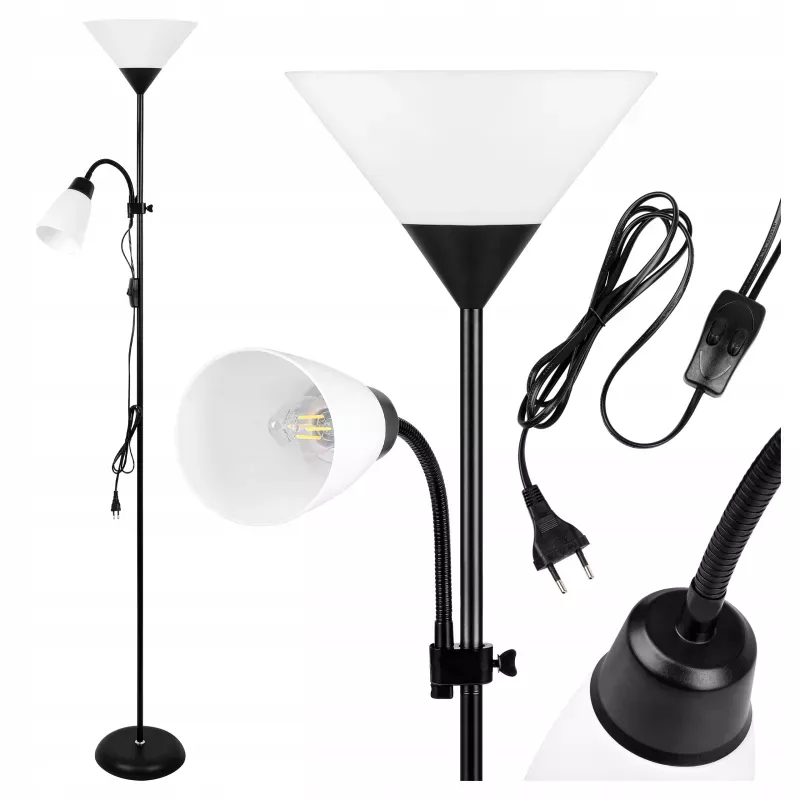 Lampa Stojąca Podłogowa LED 176cm Do Czytania E27 E14 regulowana czarna-5904703022671