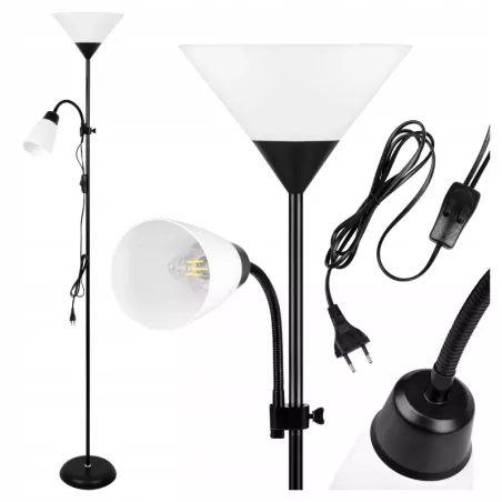 Lampa Stojąca Podłogowa LED 176cm Do Czytania E27 E14 regulowana czarna-5904703022671
