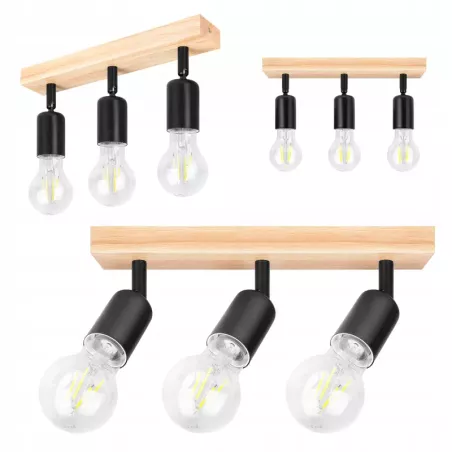 Lampa sufitowa wisząca kinkiet żyrandol LED 3x E27 oprawa LOFT DREWNO-5904703018568