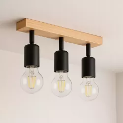 Lampa sufitowa wisząca kinkiet żyrandol LED 3x E27 oprawa LOFT DREWNO-5904703018568