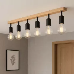 Lampa sufitowa wisząca kinkiet żyrandol LED 6x E27 oprawa LOFT DREWNO-5904703018582