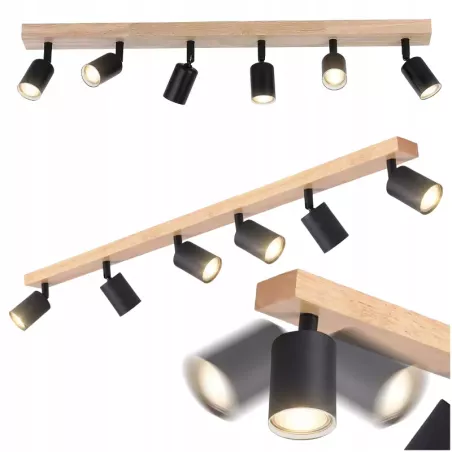 LAMPA sufitowa KINKIET ścienny regulowany spot 6x GU10 LOFT drewniany-5904703018667