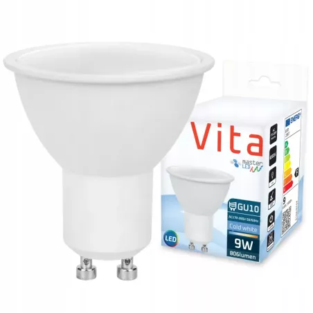 Żarówka LED GU10 9W 6500K biały zimny 230V MOCNA NIEMRUGAJĄCA PREMIUM-5908263380189