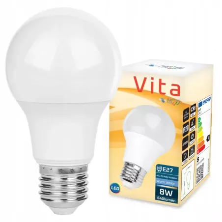 Żarówka LED E27 8W biały ciepły 2700K 710lm kula A60 230V-5903002036907