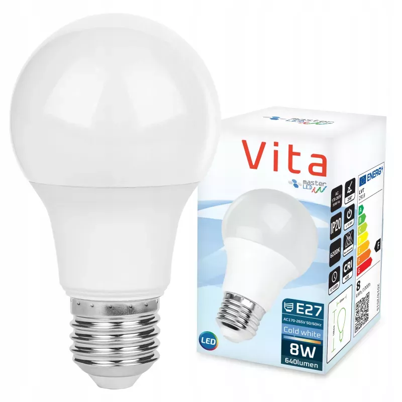 Żarówka LED E27 8W biały zimny 6200K 640lm kula A60 230V mocna premium-5908263380103