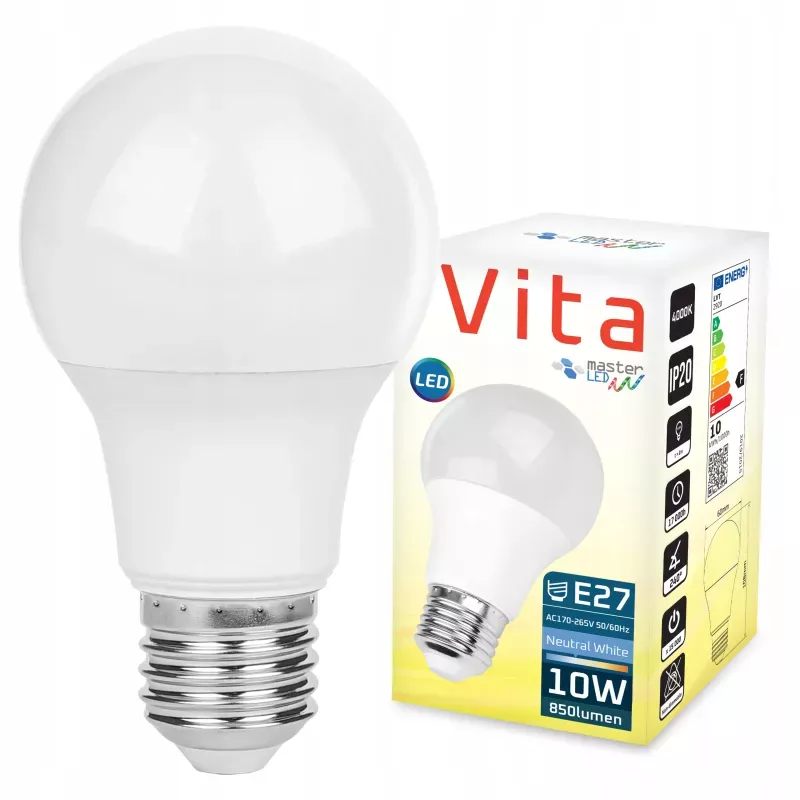 Żarówka LED E27 10W 4000K neutralna Premium nie mruga-5908263380141
