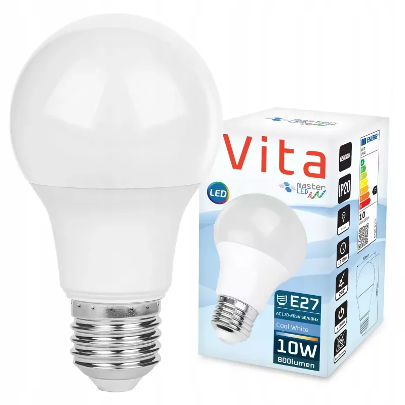 Żarówka LED E27 10W biały zimny 6500K 800lm kula A60 230V-5908263380134