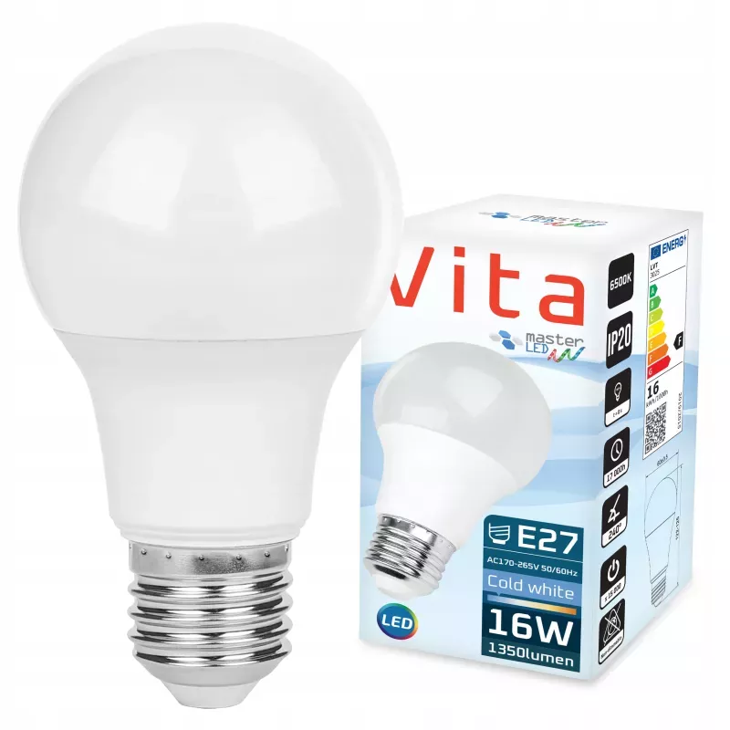 Żarówka LED E27 16W biały zimny 6200K A60 230V MOCNA PREMIUM-5908263380165