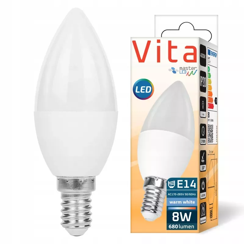 Żarówka LED E14 8W biały ciepły 2700K 230V PREMIUM MOCNA-5908263380035