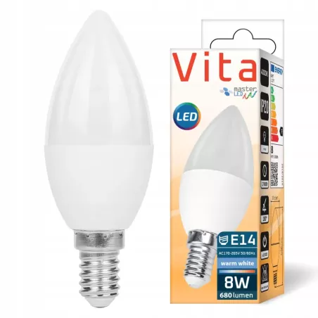 Żarówka LED E14 8W biały ciepły 2700K 230V PREMIUM MOCNA-5908263380035