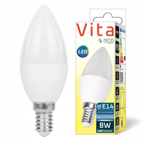 Żarówka LED E14 8W biały neutralny 4000K 230V PREMIUM MOCNA-5908263380042