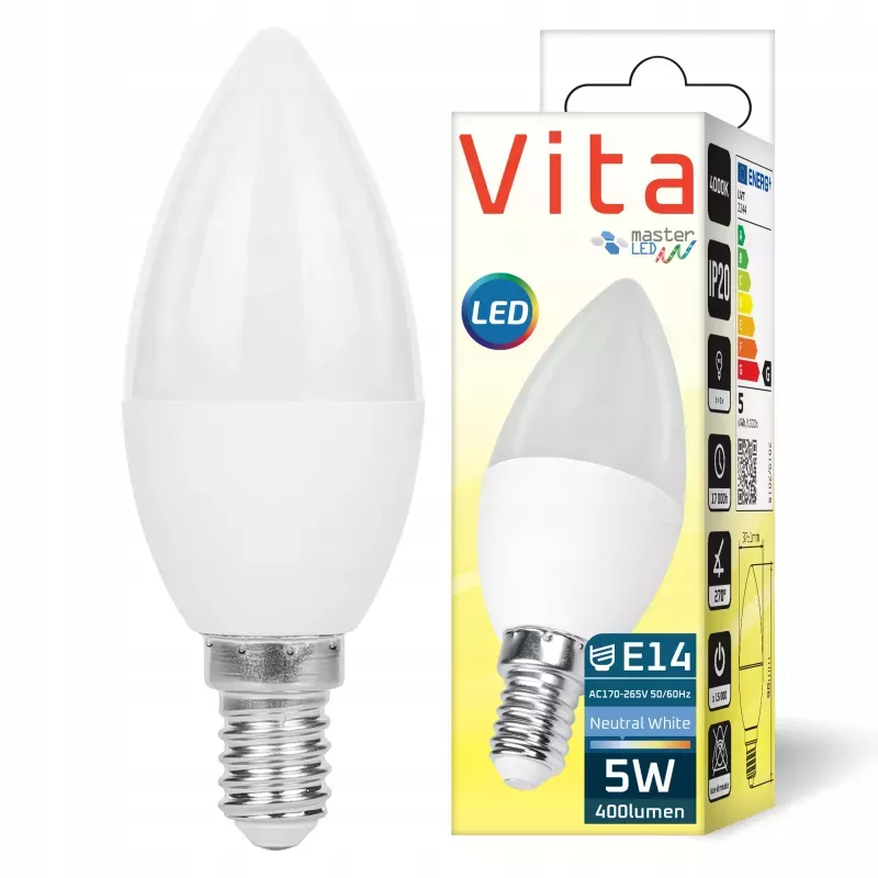 Żarówka LED E14 5W biały neutralny 4000K 230V PREMIUM MOCNA-5908263384866