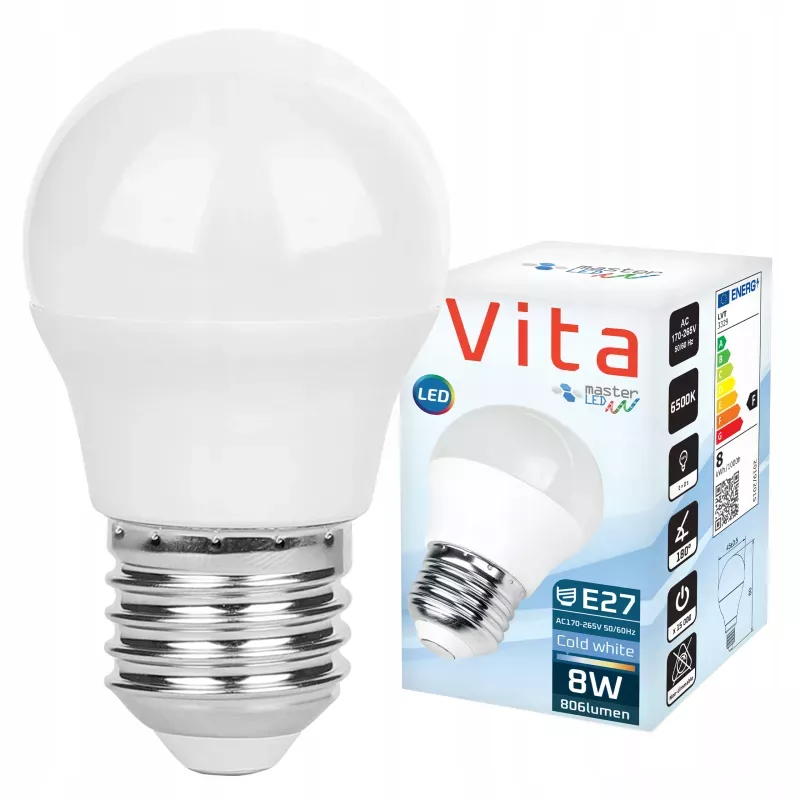 Żarówka LED E27 G45 8W biały zimny 6200K kula 230V mocna premium-5908263384842
