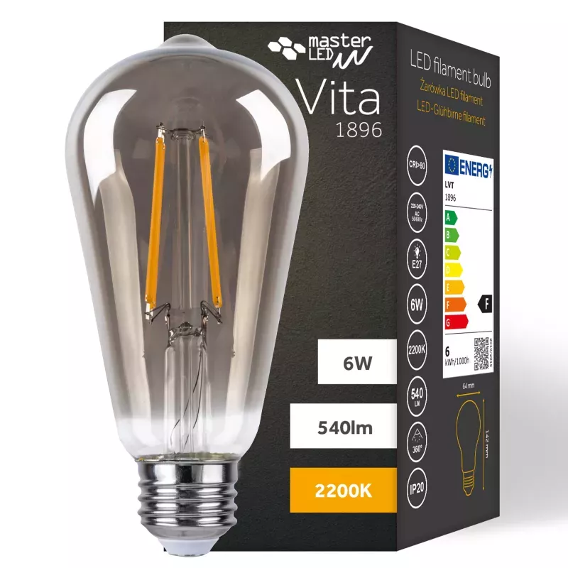 Żarówka LED E27 FILAMENT 6W ciepła 2200K EDISON RETRO OZDOBNA ŻARNIK-5908263388574