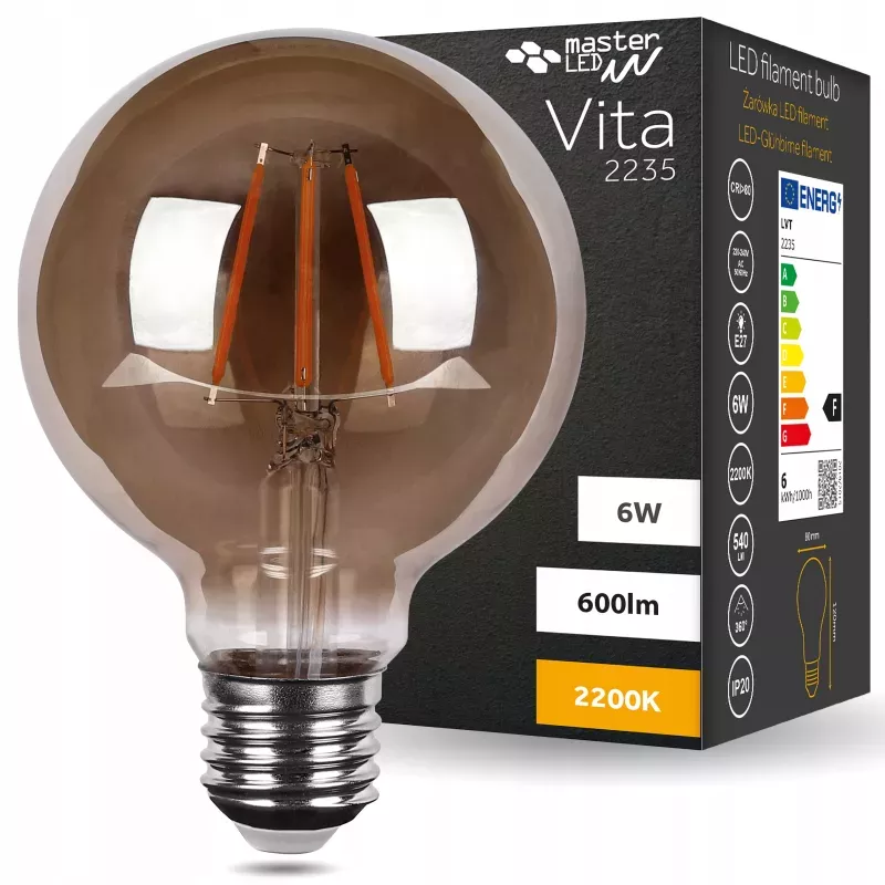 Żarówka LED E27 G80 FILAMENT 6W ciepła 2200K DYMIONA EDISON RETRO OZDOBNA-5908263388604