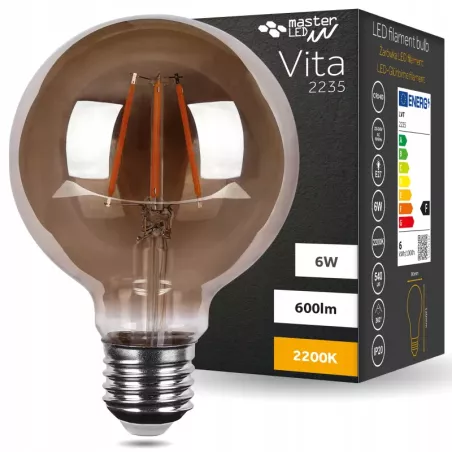 Żarówka LED E27 G80 FILAMENT 6W ciepła 2200K DYMIONA EDISON RETRO OZDOBNA-5908263388604