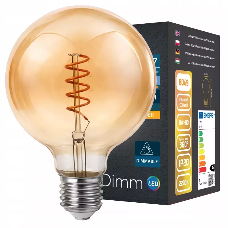 Żarówka LED E27 FILAMENT ściemnialna 4W 2200K EDISON RETRO OZDOBNA amber-5904703004752