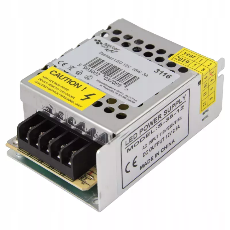 Zasilacz montażowy 3A do taśm LED 12V 35W IP20-5903002037089