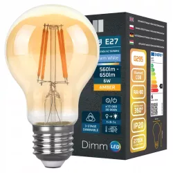 Żarówka LED E27 FILAMENT ściemnialna 6W 2700K EDISON RETRO OZDOBNA Amber-5904703008408