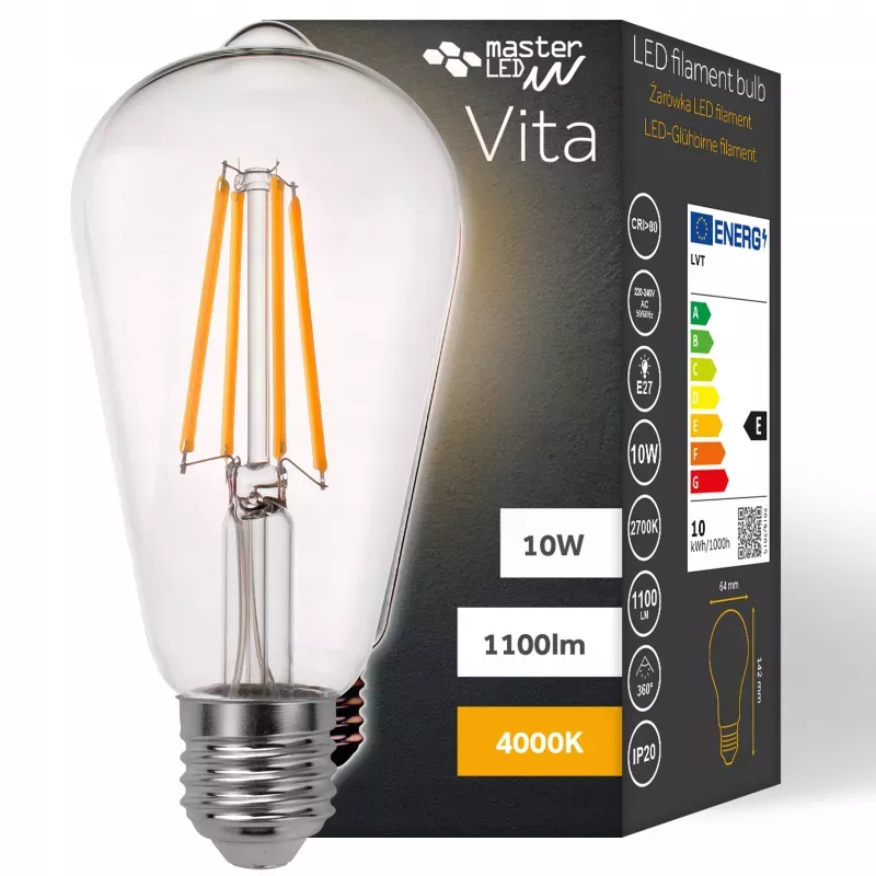 Żarówka LED E27 FILAMENT 10W neutralna 4000K EDISON RETRO OZDOBNA ŻARNIK-5904703013433
