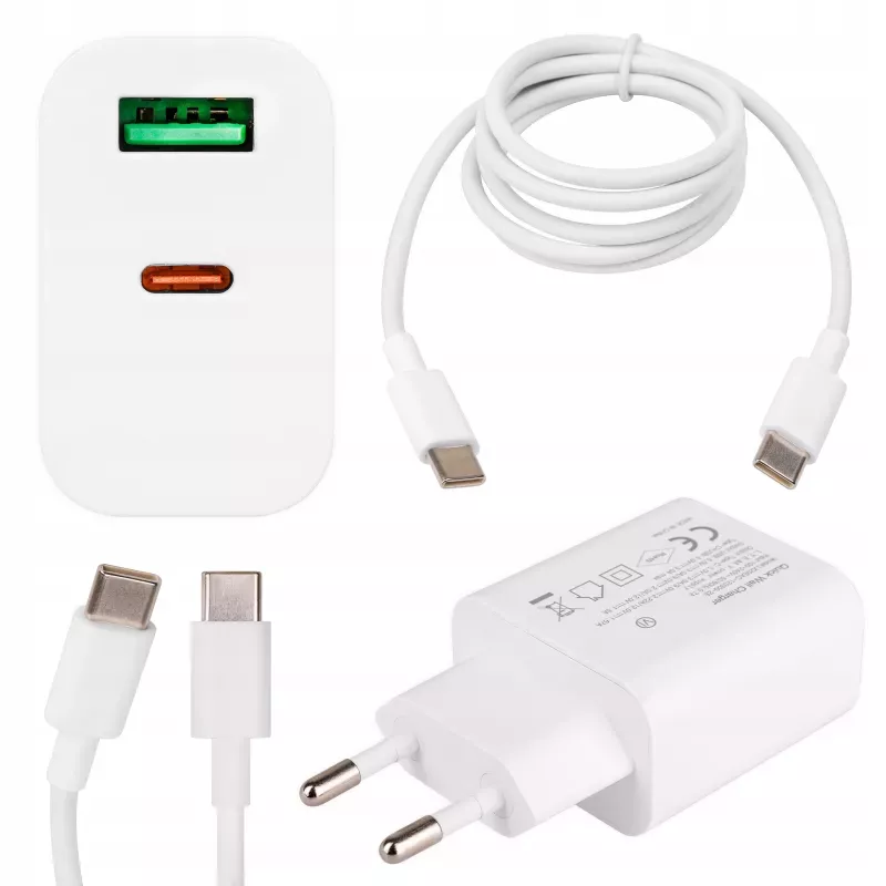 ZESTAW SZYBKA ŁADOWARKA KOSTKA SIECIOWA USB TYPE-C + KABEL TYPE C | PD20W-5904703017974