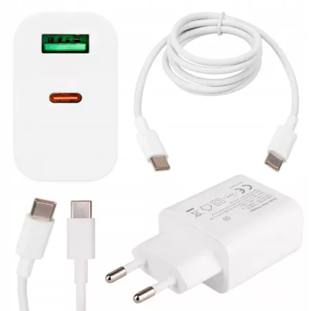 ZESTAW SZYBKA ŁADOWARKA KOSTKA SIECIOWA USB TYPE-C + KABEL TYPE C | PD20W-5904703017974