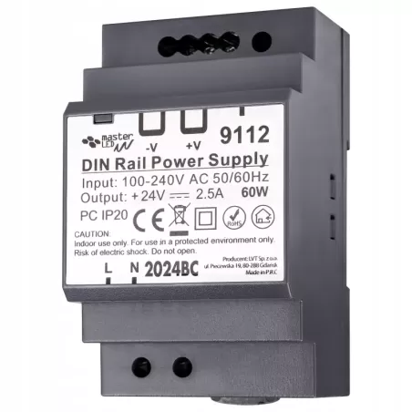 Zasilacz na szyne stałonapięciowy DIN 24V 60W 2,5A IP20 do rozdzielni-5904703018285
