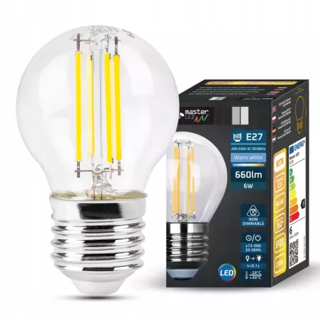 Żarówka LED FILAMENT E27 G45 6W 2700K BIAŁY CIEPŁY-5904703018612