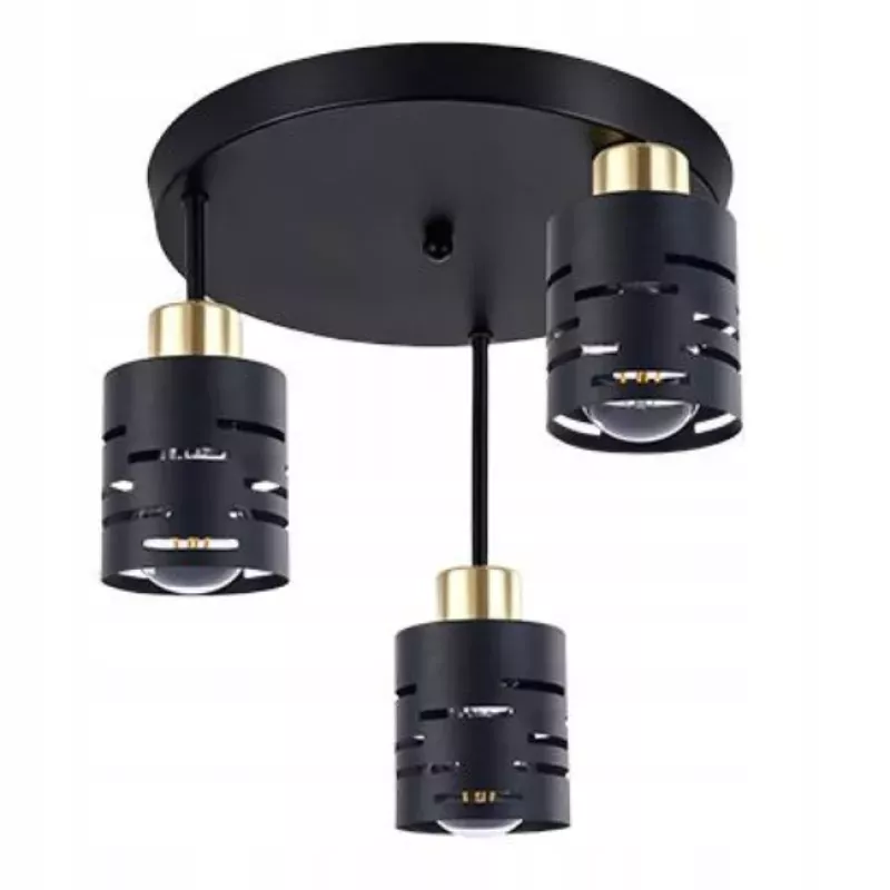 LAMPA WISZĄCA SUFITOWA 3x E27 ŻYRANDOL LOFT kinkiet czarny złoty ścienna-5904703023265